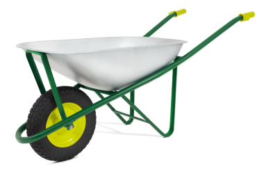 El arabası beyaz arka planda izole edilmiş. Bahçe aletleri sebze bahçesi işi ya da çimenlik ve bitki bakımı için. Bahar konsepti, online alışveriş için reklam afişi