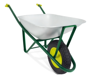 El arabası beyaz arka planda izole edilmiş. Bahçe aletleri sebze bahçesi işi ya da çimenlik ve bitki bakımı için. Bahar konsepti, online alışveriş için reklam afişi