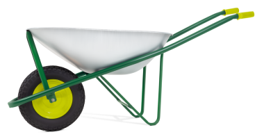 El arabası beyaz arka planda izole edilmiş. Bahçe aletleri sebze bahçesi işi ya da çimenlik ve bitki bakımı için. Bahar konsepti, online alışveriş için reklam afişi