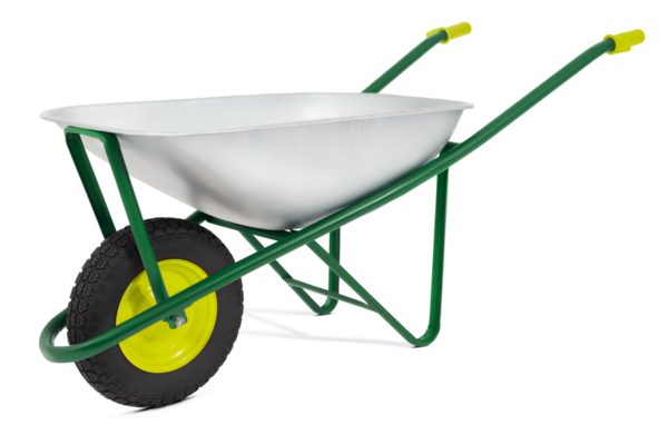 El arabası beyaz arka planda izole edilmiş. Bahçe aletleri sebze bahçesi işi ya da çimenlik ve bitki bakımı için. Bahar konsepti, online alışveriş için reklam afişi