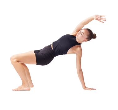 Sanatsal jimnastik eğitimi alan genç bir kadın, esnek ritmik jimnastikçi pozlar veriyor ve beceri ve yetenek gösteriyor, spor antrenmanı, fitness ve refah konsepti, beyaz arka planda izole edilmiş.