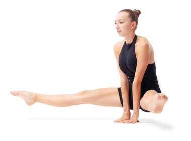 Sanatsal jimnastik eğitimi alan genç bir kadın, esnek ritmik jimnastikçi pozlar veriyor ve beceri ve yetenek gösteriyor, spor antrenmanı, fitness ve refah konsepti, beyaz arka planda izole edilmiş.