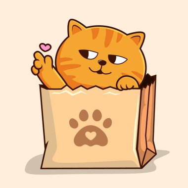 Tabby Cat in Shopping Bag - Striped Orange Cat in Paper Bag Loving Hand Paws