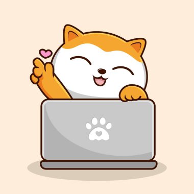 Cat Playing Laptop Notebook - White Orange Pussy Cat Play Laptop Notebook