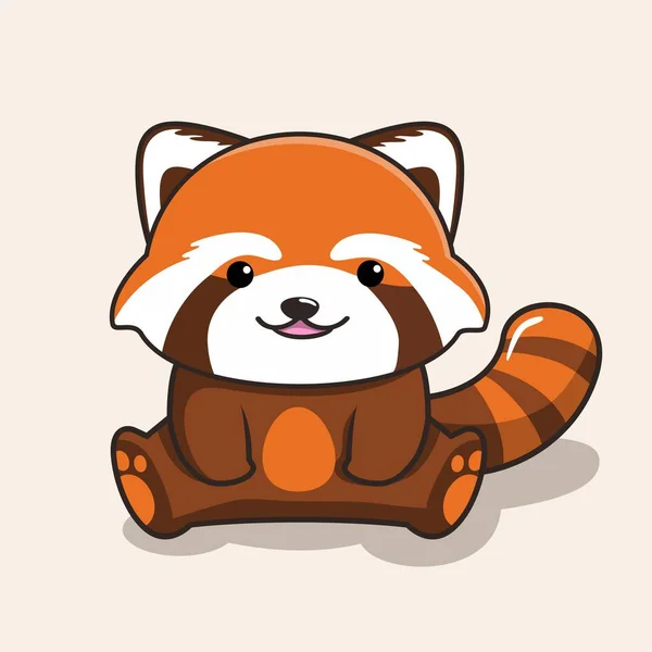 Cute Red Panda Cartoon Sentado — Vetor de Stock