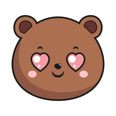 Ayı Kalbi Gözü Kafası Kawaii Etiketi İzole Edildi