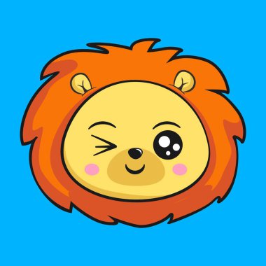 Aslan Göz Kırpan Kafa Kawaii Etiketi