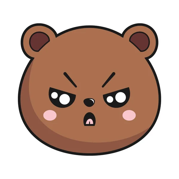 Bear Angry Face Head Кавайи Стикер Изолирован — стоковый вектор