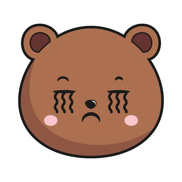 Bear Crying Face Head Kawaii Sticker Isolated — Stock Vector