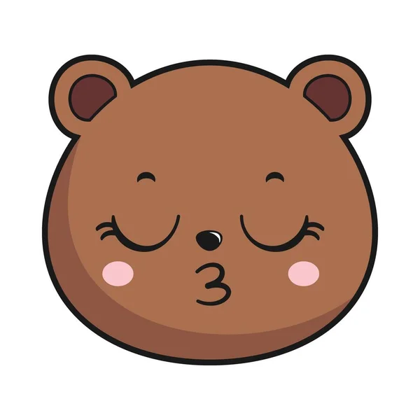 Bear Kiss Face Head Kawaii Sticker Isolated — Stock Vector