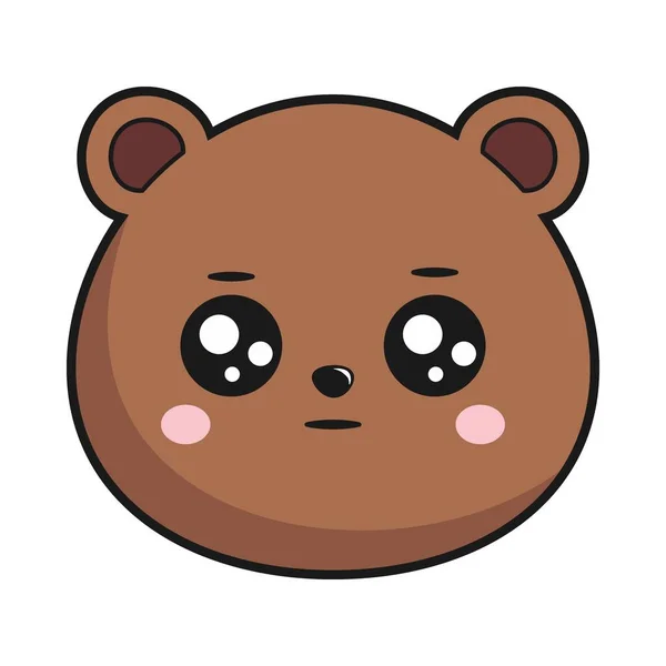 Urso Neutro Rosto Cabeça Kawaii Etiqueta Isolado —  Vetores de Stock