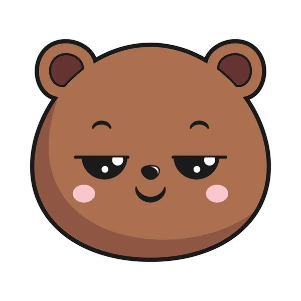 Bear Pensive Face Head Кавайи Стикер Изолирован — стоковый вектор