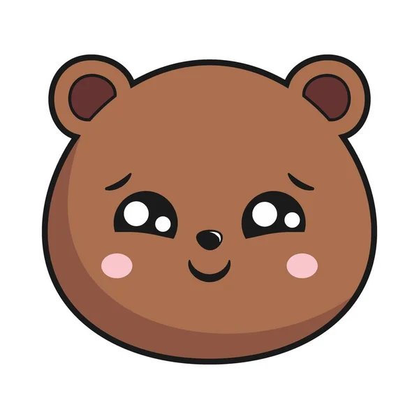 Медведь Застенчивая Голова Кавайи Наклейка Изолирована — стоковый вектор