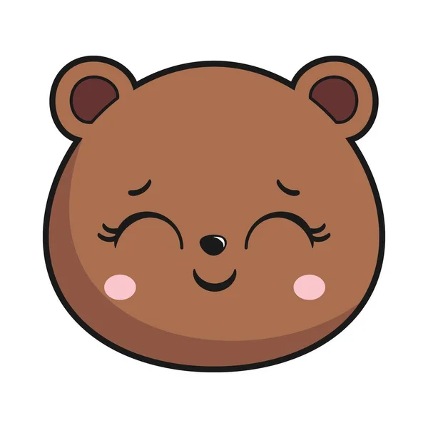 Bear Smile Face Head Etiqueta Kawaii Isolado — Vetor de Stock