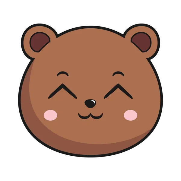 Urso Sorridente Rosto Cabeça Kawaii Etiqueta Isolado —  Vetores de Stock