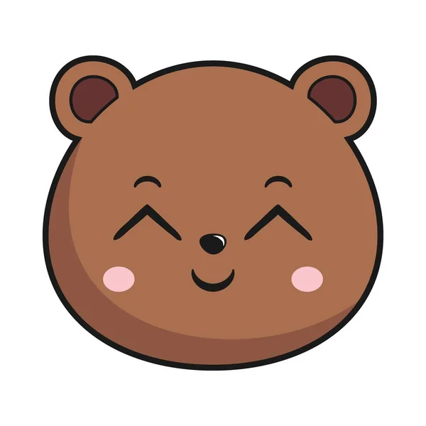 Медведь Милый Улыбающийся Голова Кавайи Наклейка Изолированы — стоковый вектор