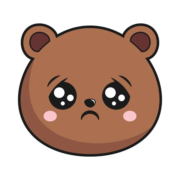 Bear Worried Face Head Kawaii Sticker Isolated — Stock Vector