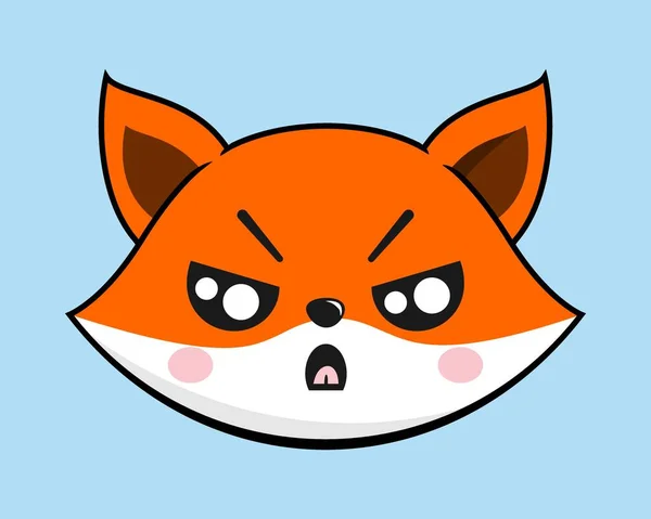 Fox Boos Gezicht Hoofd Kawaii Sticker — Stockvector