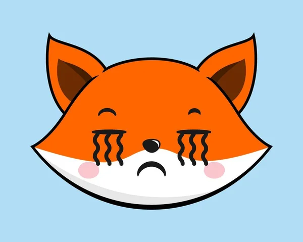Fox Crying Face Head Etiqueta Kawaii —  Vetores de Stock
