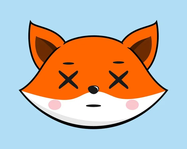 Fox Dizzy Ojo Cara Cabeza Kawaii Etiqueta Engomada — Vector de stock