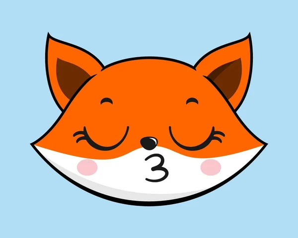 Fox Kissing Face Head Kawaii Sticker — Stockvector