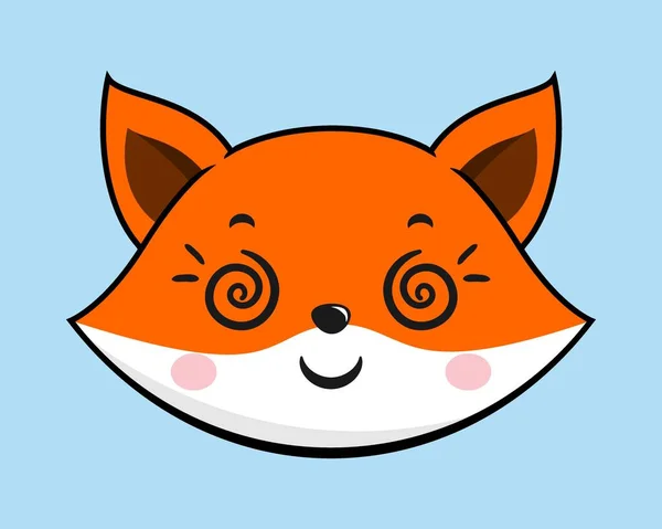 Fox Woozy Face Head Кавайи Стикер — стоковый вектор