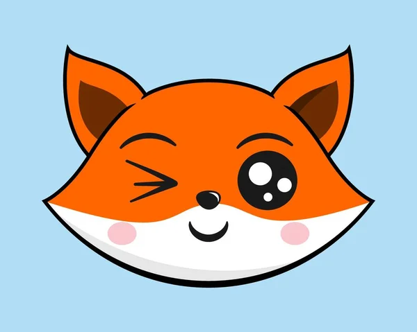 Fox Knipperende Gezicht Hoofd Kawaii Sticker — Stockvector