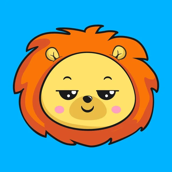 Sticker Tête Lion Pensive Kawaii — Image vectorielle