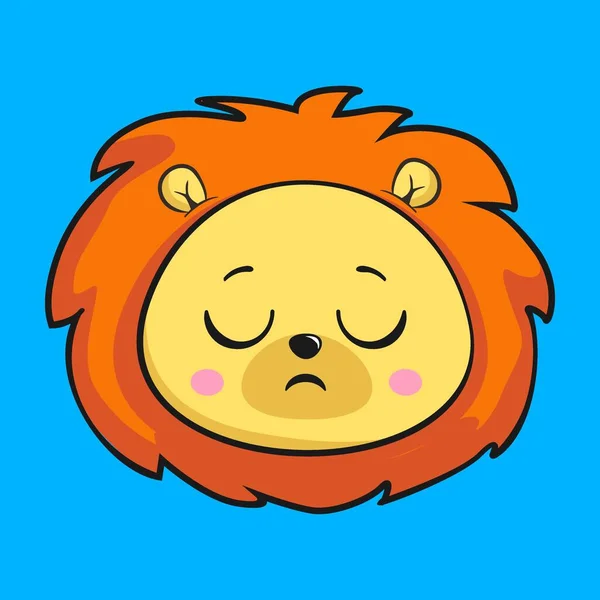 Lion Sad Face Head Kawaii Sticker — Stock Vector