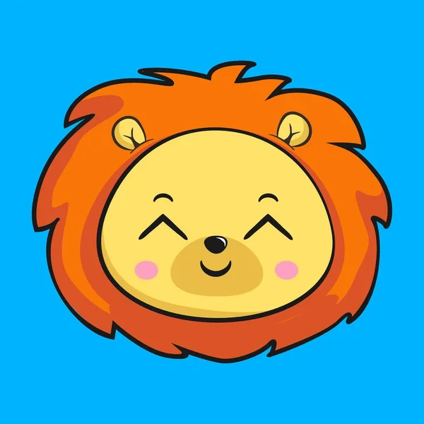 Lion Smiling Face Head Кавайи Стикер — стоковый вектор