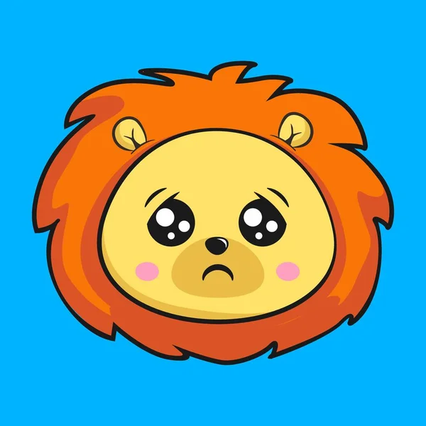 Lion Khawatir Kepala Wajah Sedih Kawaii Sticker - Stok Vektor