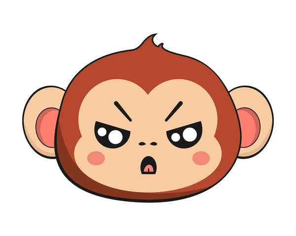 Monkey Chimpansee Angry Face Head Kawaii Sticker Geïsoleerd — Stockvector
