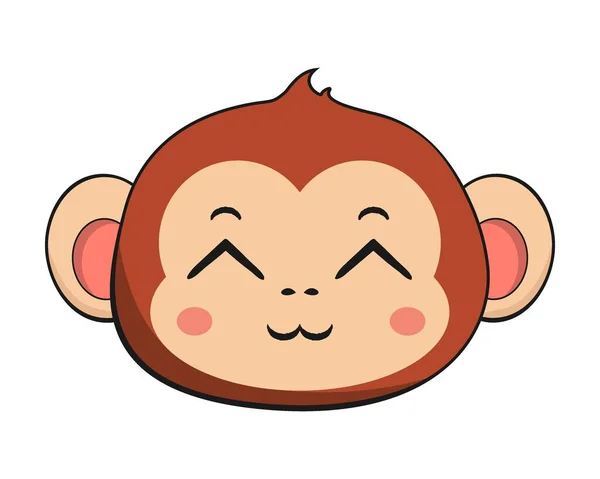 Monkey Chimpanzee Disappointed Face Head Kawaii Sticker Isolated — Stock Vector