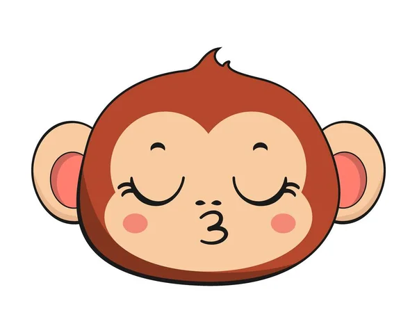 Mono Chimpancé Besos Cara Cabeza Kawaii Etiqueta Aislada — Vector de stock