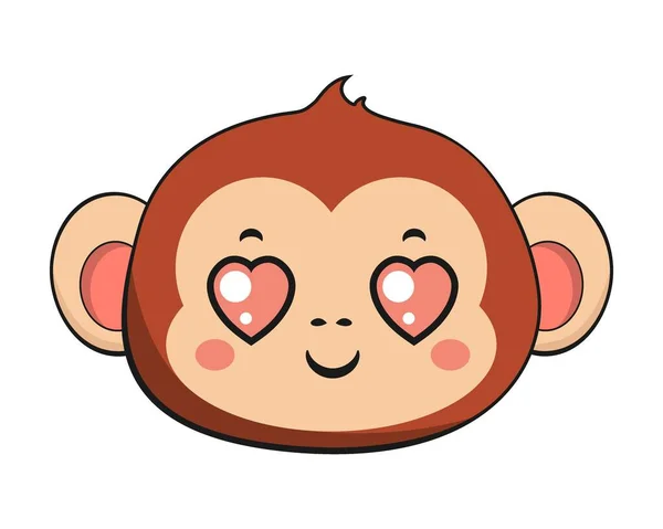 Monkey Chimpanzee Heart Love Eyes Kawaii Sticker Isolated — Stock Vector
