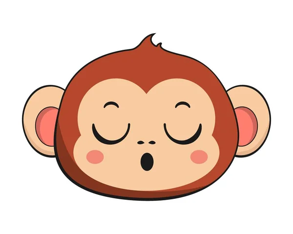 Monkey Chimpanzee Relieve Face Head Kawaii Sticker Isolated — Stock Vector