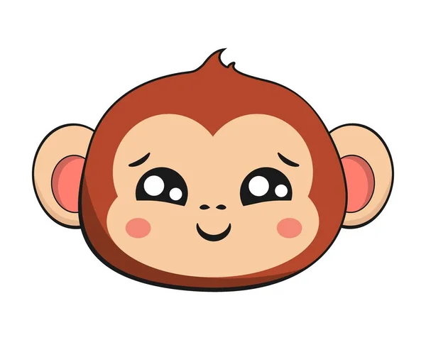 Monkey Chimpansee Verlegen Gezicht Hoofd Kawaii Sticker Geïsoleerd — Stockvector