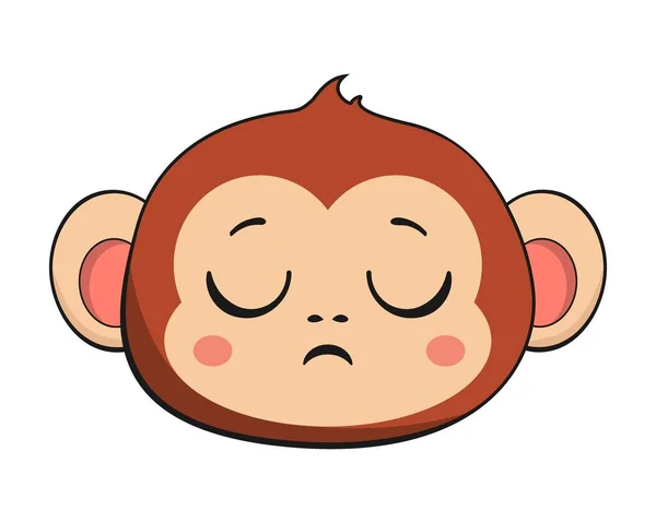 Macaco Chimpanzé Sonolento Sad Face Head Kawaii Etiqueta Isolada — Vetor de Stock