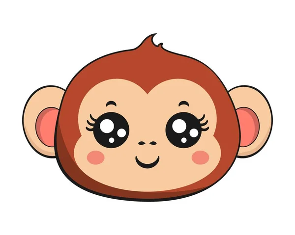 Macaco Chimpanzé Sorriso Face Head Kawaii Etiqueta Isolada —  Vetores de Stock