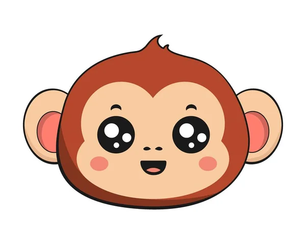 Monkey Chimpansee Smiling Face Head Kawaii Sticker Geïsoleerd — Stockvector