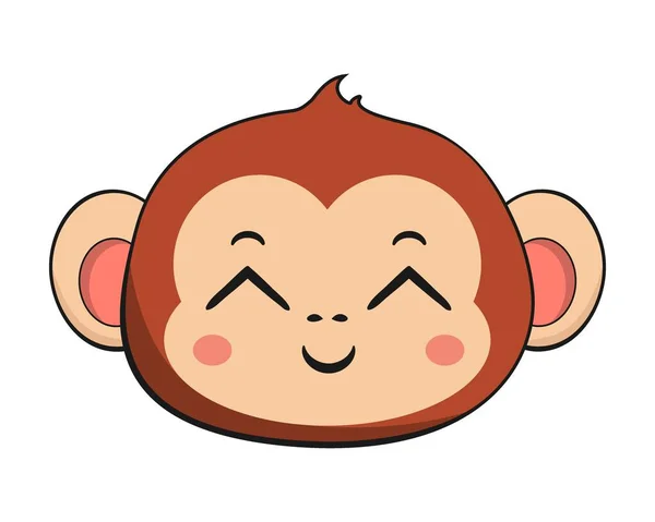Monkey Chimpanzee Smiling Face Head Kawaii Sticker Isolated — Stock Vector