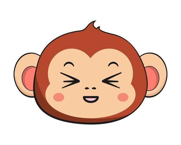 Macaco Chimpanzé Squinting Face Head Etiqueta Kawaii Isolado — Vetor de Stock