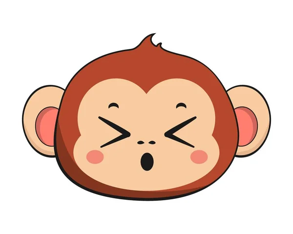 Macaco Chimpanzé Cansado Rosto Cabeça Kawaii Etiqueta Isolado — Vetor de Stock