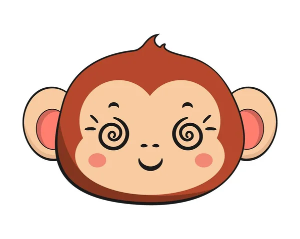 Macaco Chimpanzé Woozy Face Head Etiqueta Kawaii Isolado — Vetor de Stock