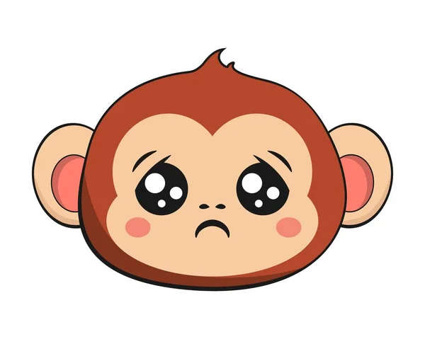 Macaco Chimpanzé Preocupado Rosto Cabeça Kawaii Etiqueta Isolado —  Vetores de Stock