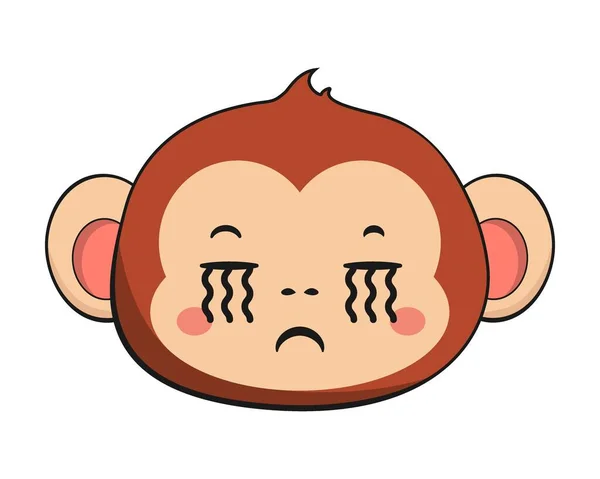 Monkey Chimpanzee Crying Face Head Kawaii Sticker Isolated — Stock Vector