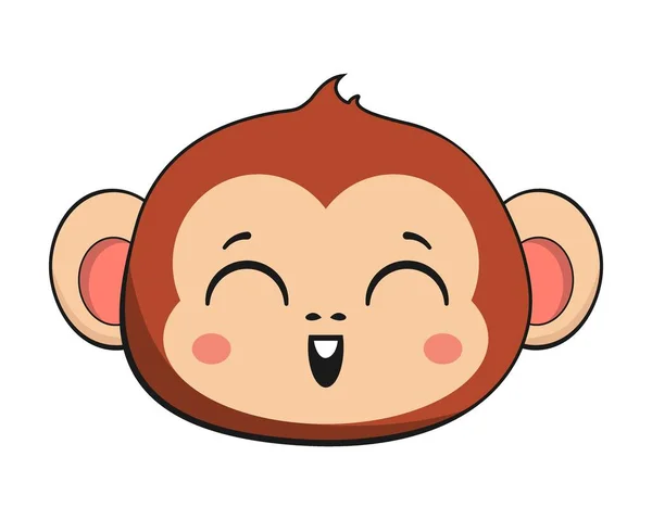 Monkey Chimpansee Grinning Face Head Kawaii Sticker Geïsoleerd — Stockvector