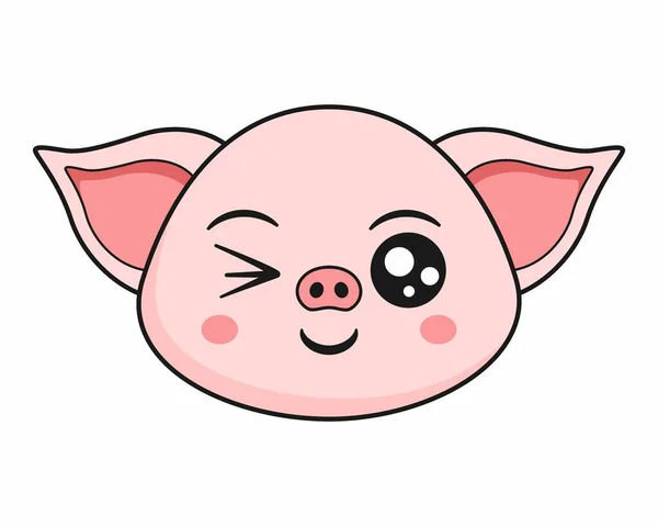 Pig Winking Face Head Kawaii Sticker — Stock Vector