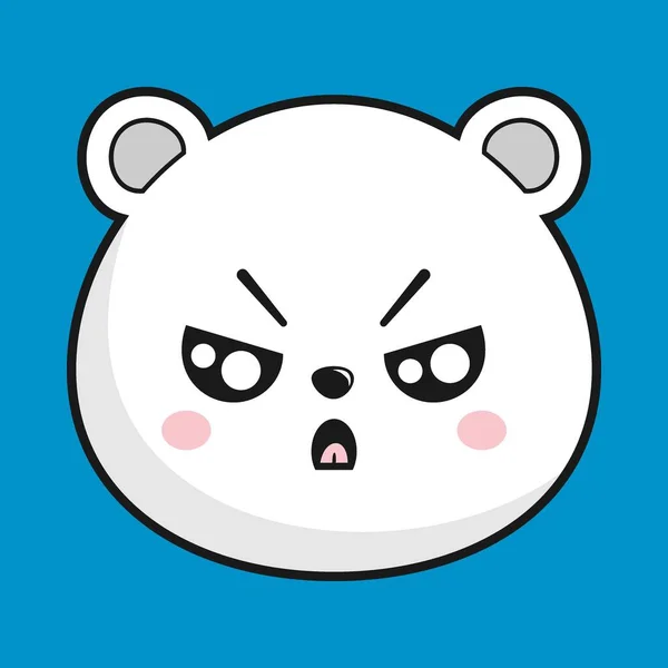 Eisbär Wütend Gesicht Kopf Kawaii Aufkleber Isoliert — Stockvektor