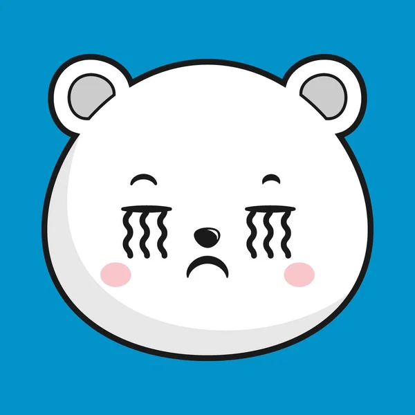 Polar Bear Crying Face Head Kawaii Sticker Terisolasi - Stok Vektor
